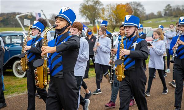 Band plays while marching